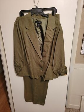 Olive Green Two-Piece Blazer and Pants Set